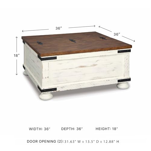 Signature Design by Ashley Valebeck Farmhouse Lift Top Coffee Table with Storage, Distressed Brown & Black Finish