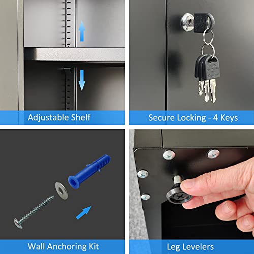 Metal Storage Cabinet with Locking Doors and 3 Adjustable Shelves