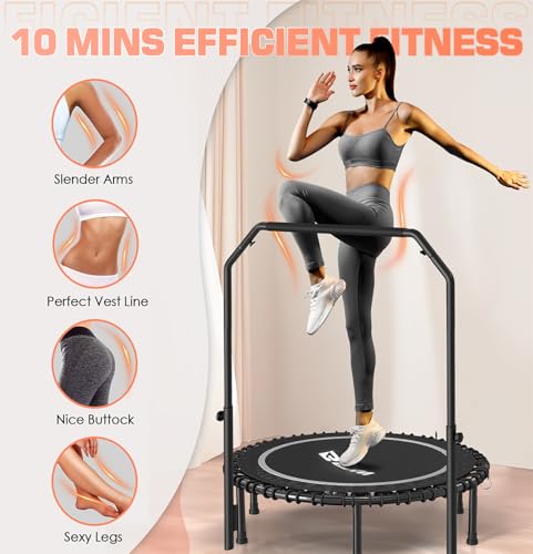BCAN 450/550 LBS Foldable Mini Trampoline, 40"/48" Fitness Trampoline with Bungees, U Shape Adjustable Foam Handle