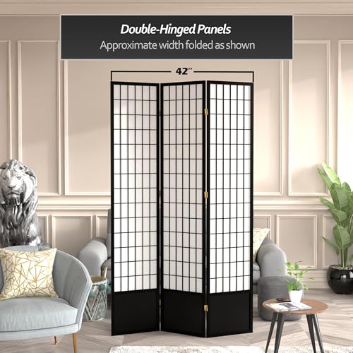 Red Lantern 7 ft. Tall Window Pane Shoji Screen-White-3 Panels Room Divider