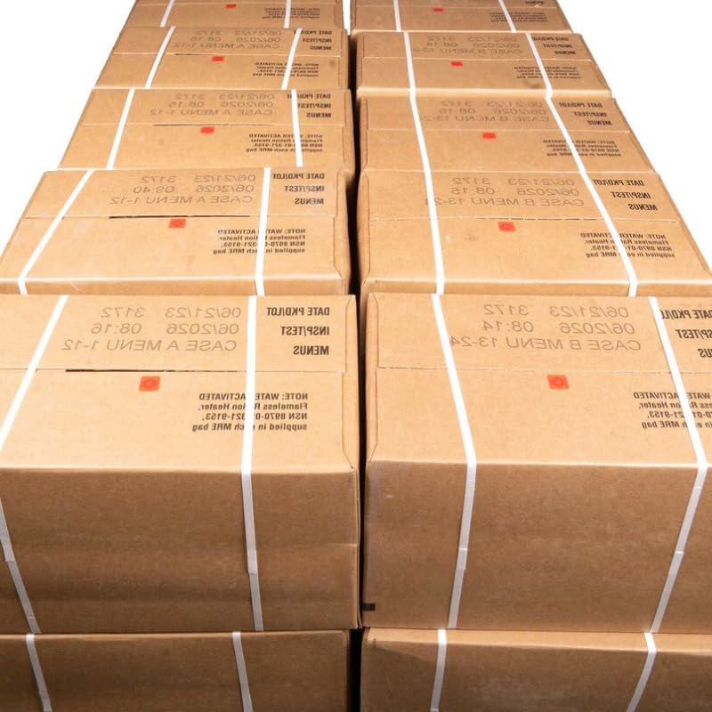 MRE A and B bundle cases 2024 or newer inspection - Military meals ready to eat - 24 full food packs rations with 1