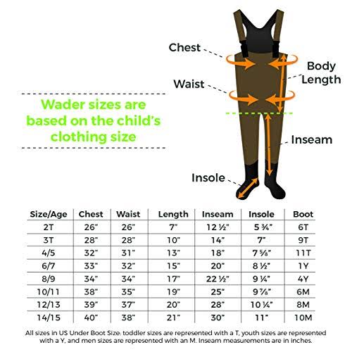Kids Neoprene Waterproof Fishing Waders Camo 10/11, Green