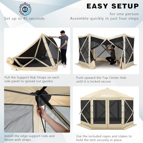 MASTERCANOPY 12x12FT Pop Up Gazebo Screen Tent - Instant Screen House with Netting, Quick Set, Outdoor Canopy Shelter with Carry Bag for Camping