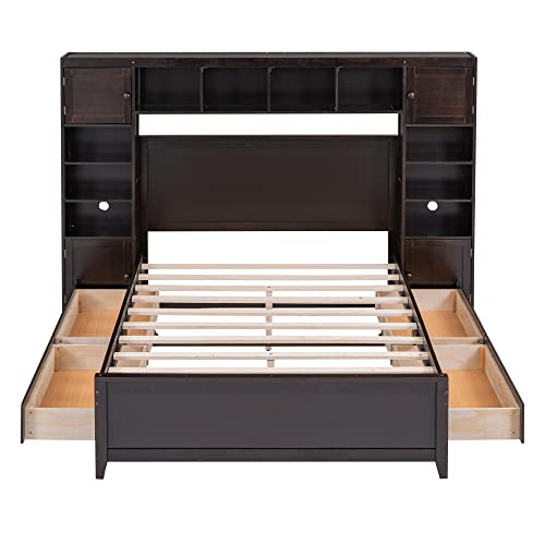 SOFTSEA Full Murphy Bed Wall Beds, Wood White Cabinet Bed 61.5” Foldable Platform Bed with Shelf for Guest Room