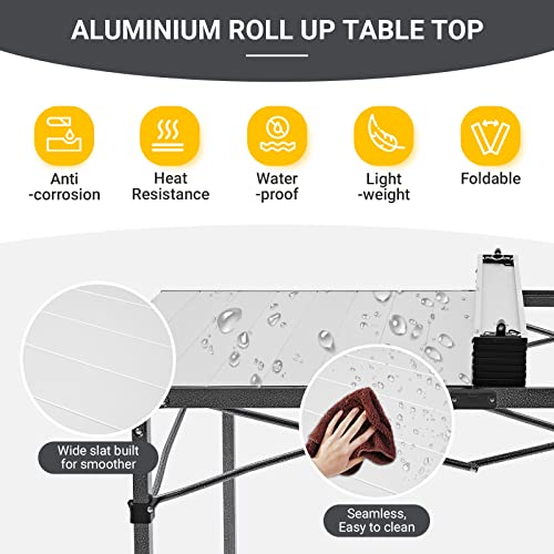 KingCamp Camping Table Folding Portable Table Aluminum Roll Up Lightweight Foldable Large Camp Table for Indoor Outdoor Picnic Backyard, 53.5"X27.5"
