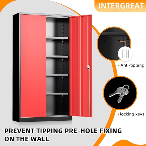 INTERGREAT Metal Storage Cabinets 72” Black Garage Steel Storage Cabinet with Doors and Shelves, Metal Tool Cabinet