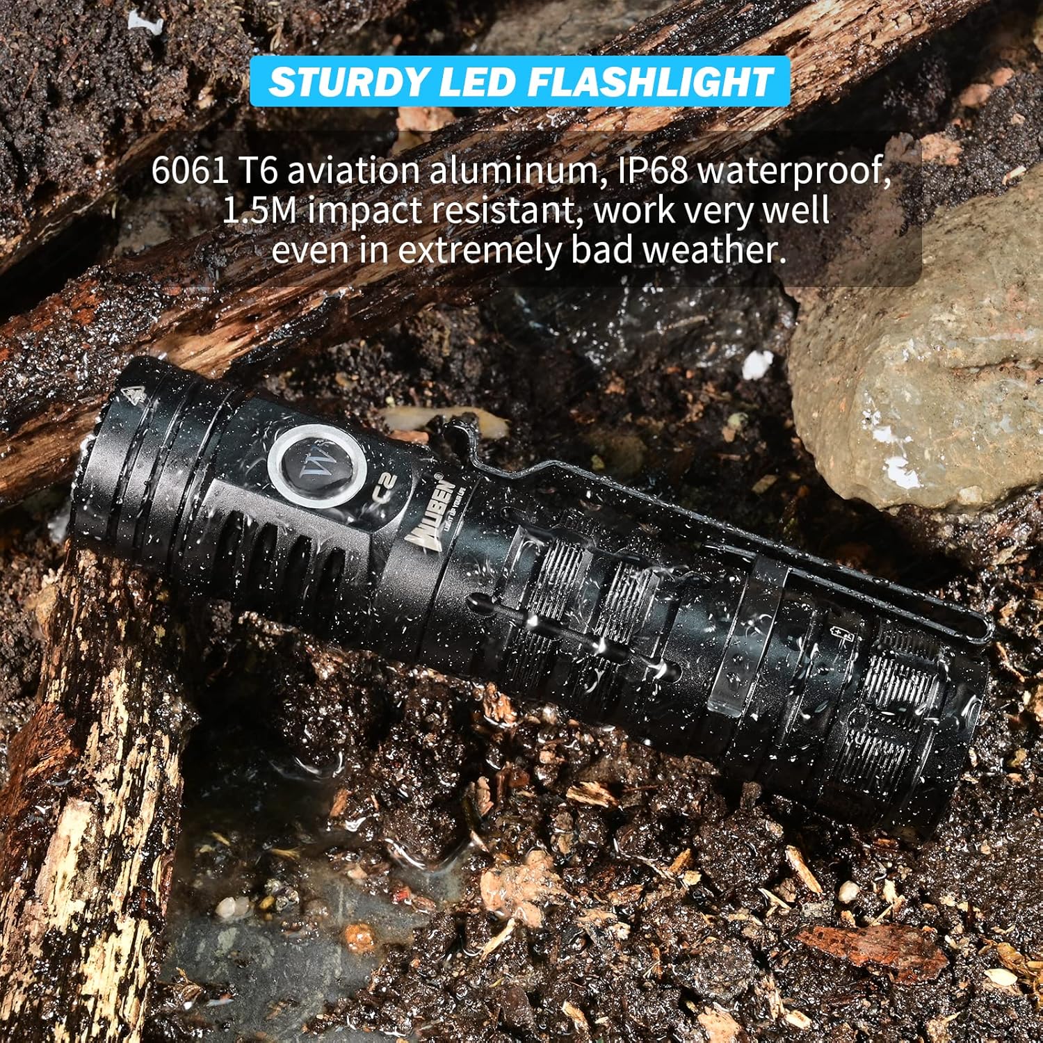 WUBEN C2 Rechargeable Flashlight 2000 High Lumens,Pocket Flashlight with Lanyard,7 Modes Flash Light,Type-c USB-A Dual Interface