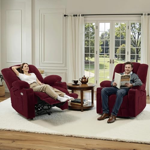 MCombo Zero Gravity Power Recliner Chair with Heat and Vibration Massage, Reclining Chair with USB & Type C Ports, Cup Holders for Living Room