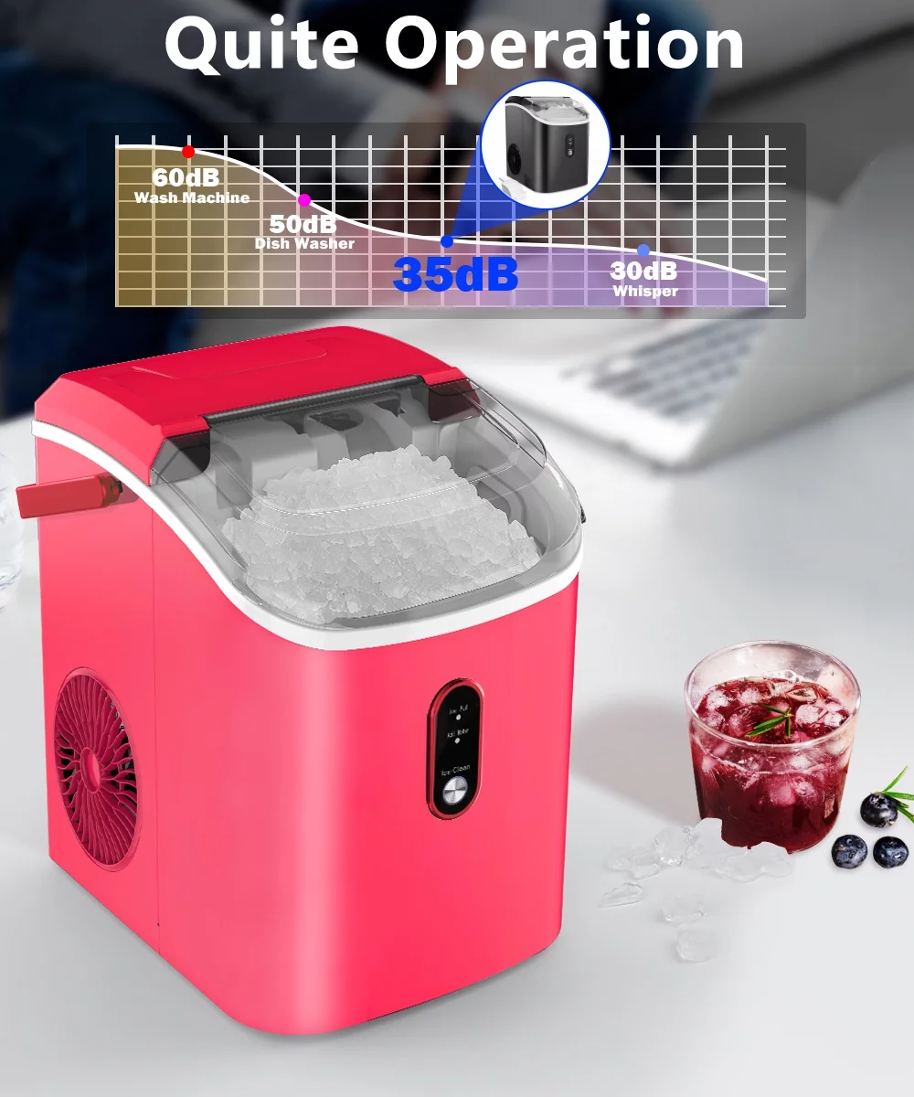 COWSAR 33lbs Countertop Nugget Ice Maker, Potable with Scoop,聽Soft Nugget Ice Ready in 10mins, Red