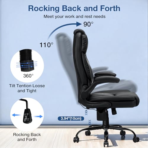 Big and Tall Office Chair 450lbs Heavy Duty Executive Desk Chair with Adjustable Lumbar Support High Back Ergonomic Home Computer Leather Chair with