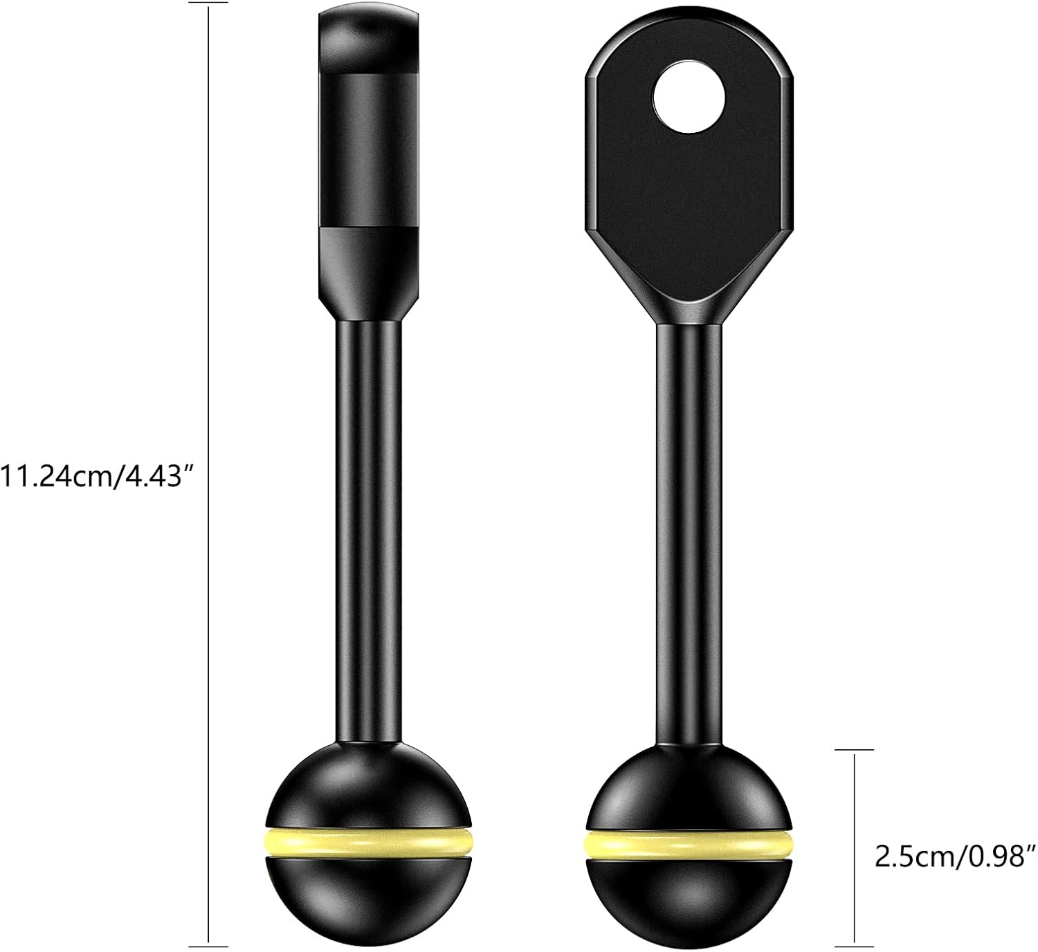 Seafrogs 4&rdquo;Aluminum Alloy Underwater System, Connector Ball Head, Aluminum Alloy Dual Balls Arm for Strobe/Video Light/Diving Camera Tray
