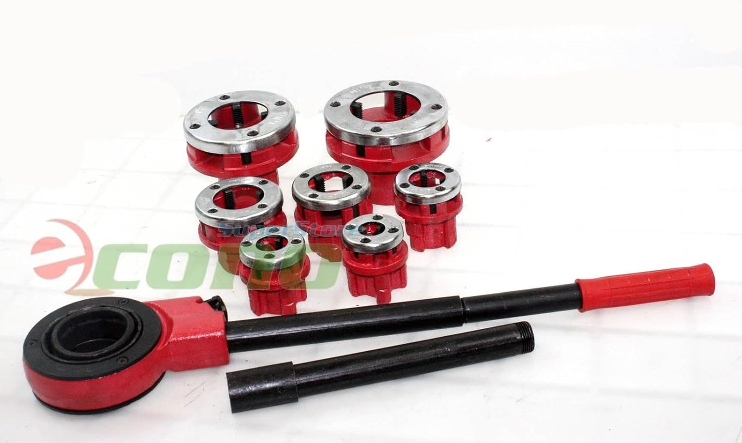 7 Size Pipe Threader Threading 3/8" to 2" Die Dies Set w/ Handle Ratchet