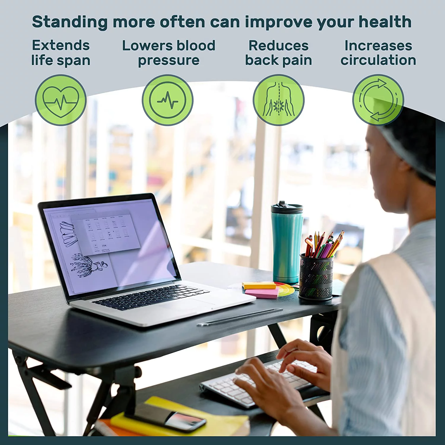 TechOrbits Standing Desk Converter, 32-inch Height Adjustable, MDF Wood, Sit-to-Stand Desk Risers for Dual Monitor Workstation