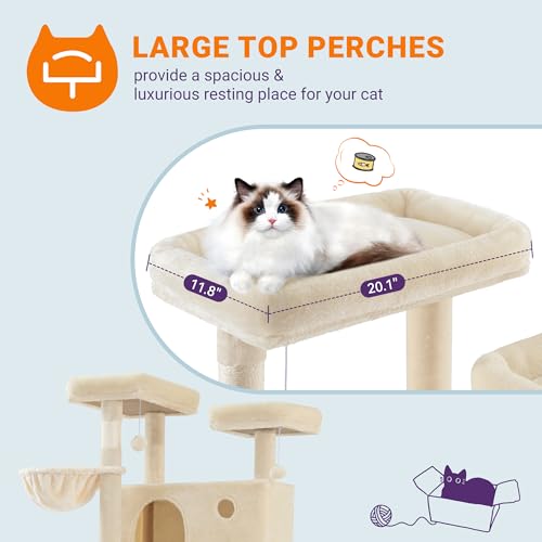 Allewie 81 Inches Tall Cat Tree/Multi-Level Large Climbing Tree House and Towers for Big Feline/Condo and Hammock/Scratching Post/Wide Base/Dark Grey