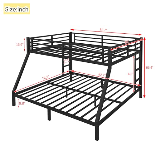 Heavy Duty Bunk Bed Frame with Ladder, Twin XL Over Twin XL Bunk Beds with Safety Guardrails, Adults Bunk Beds with Noise-Reducing Rubber Stoppers