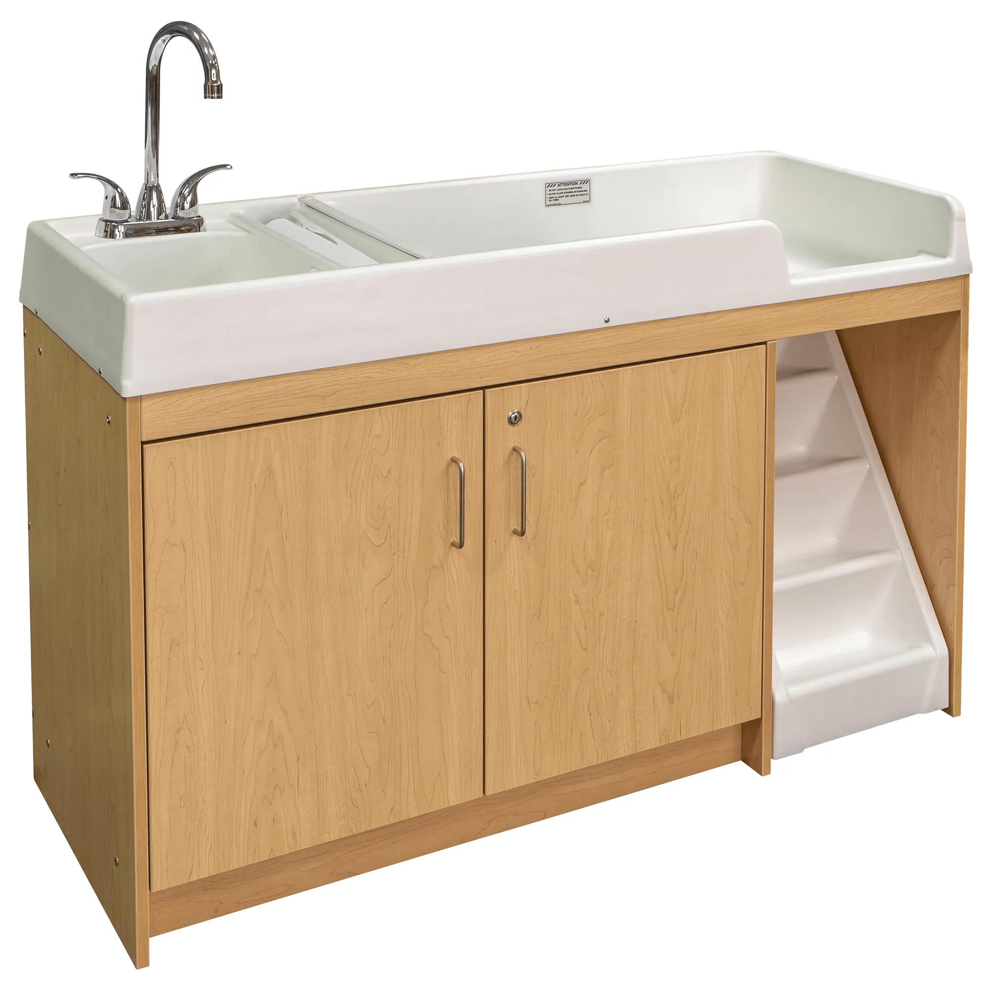 Tot Mate Walk-Up Baby Changing Table with Built-In Sink, Nursery Furniture, Laminated Wood, Maple