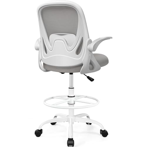Primy Drafting Chair Tall Office Chair with Flip-up Armrests Executive Ergonomic Computer Standing Desk Chair with Lumbar Support and Adjustable