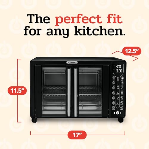 Gourmia Toaster Oven Air Fryer Combo 17 cooking presets 1700W french door digital air fryer oven 24L capacity accessories, convection rack
