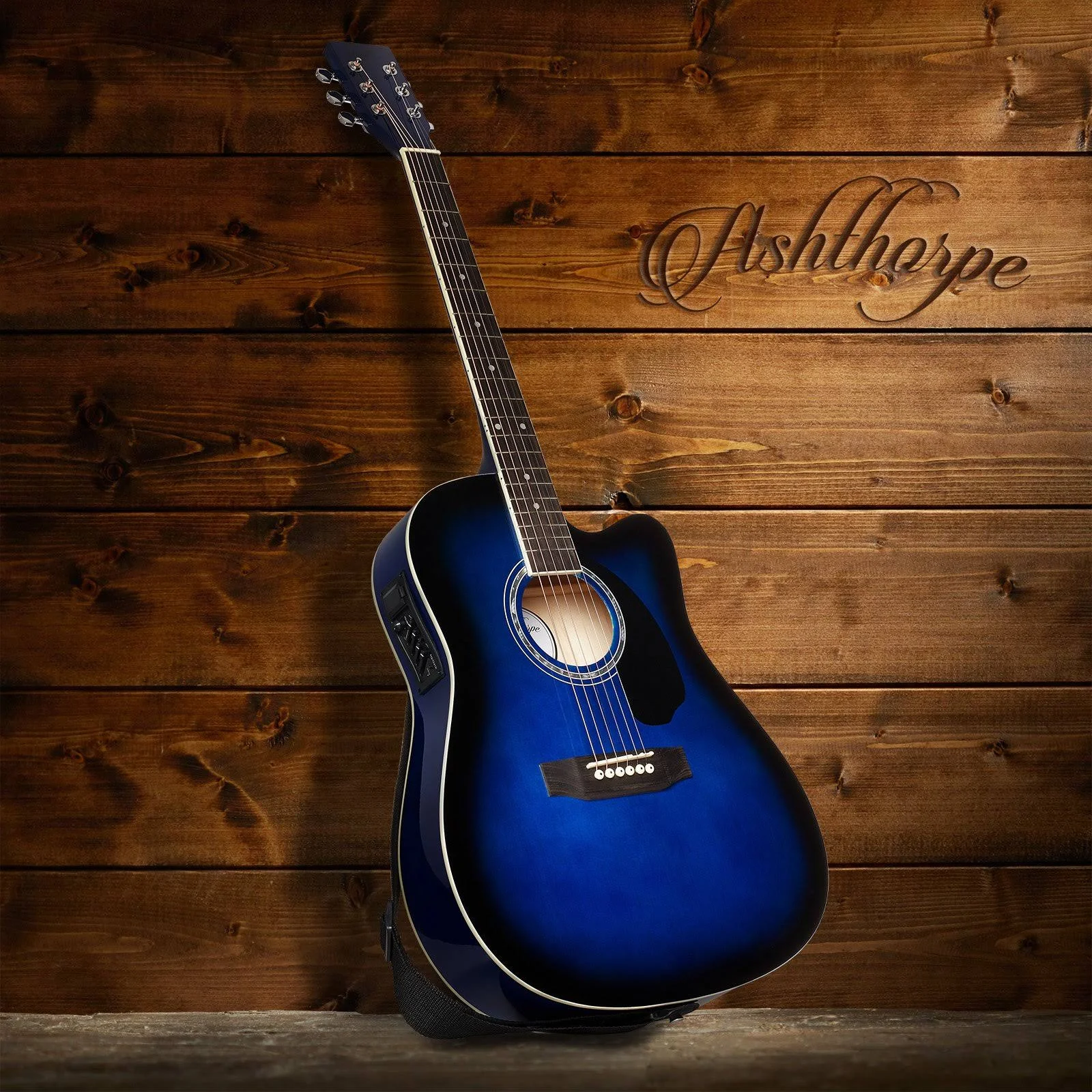 Ashthorpe Full-Size Cutaway Thinline Acoustic-Electric Guitar Package