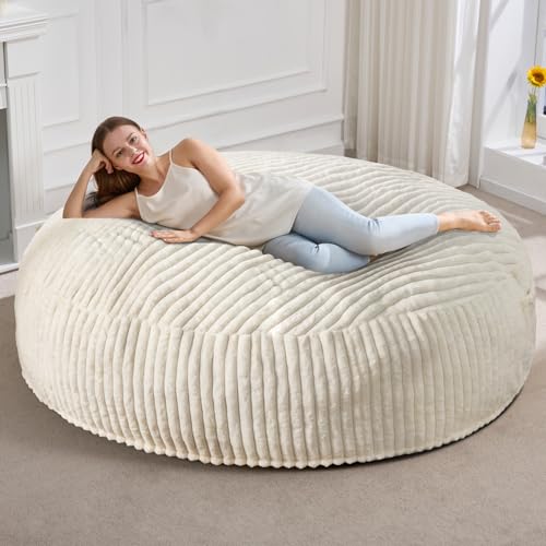 Hobestluk 5ft Bean Bag Chairs for Adults Large Beanbag Chair with Stripe Plush Cover Big Bean Bag Chair for Living Room Bedroom Dorm Office -Black