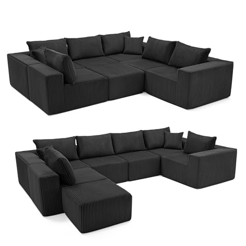 107.4" Cloud Couch Sectional, Modular Sofa with Deep Seat, Plush Corduroy L Shaped Boneless Couch, Convertible Sectional Couches for Living Room