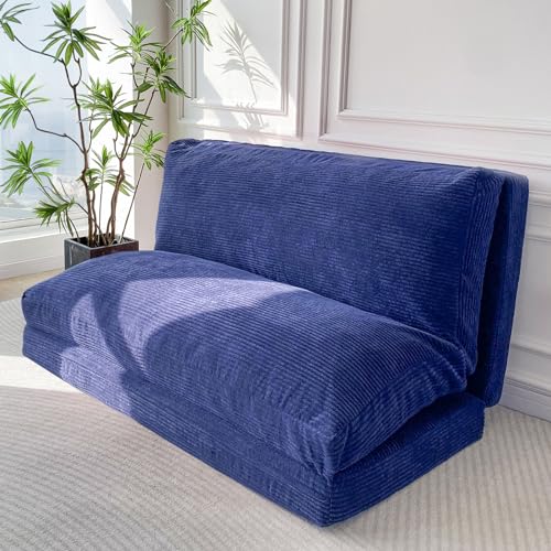 MAXYOYO Bean Bag Bed Folding Sofa Bed Floor Mattress for Adults, Extra Thick and Long Floor Sofa with Corded Washable Cover, Dark Grey, 30x95 Inch