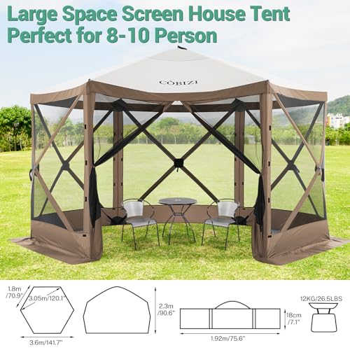 COBIZI 12x12ft Pop up Gazebo Screen Tent Screen House for Camping, Camping Outdoor Screened Gazebo, Canopy Tent