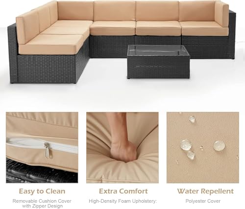 U-MAX 7 Piece Outdoor Patio Furniture Set, PE Rattan Outdoor Wicker Sectional Furniture Chair Set with Cushions and Tea Table