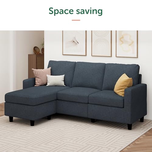 HONBAY Convertible Sectional Sofa, L Shaped Couch with Reversible Chaise for Small Space, Black
