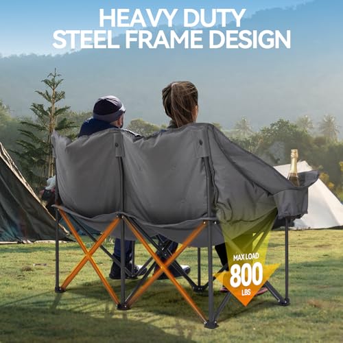 Double Camping Chairs Padded Loveseat Chair for 2 Person - Heavy Duty Oversized Camping Couch for Adults Outdoor Lawn Beach