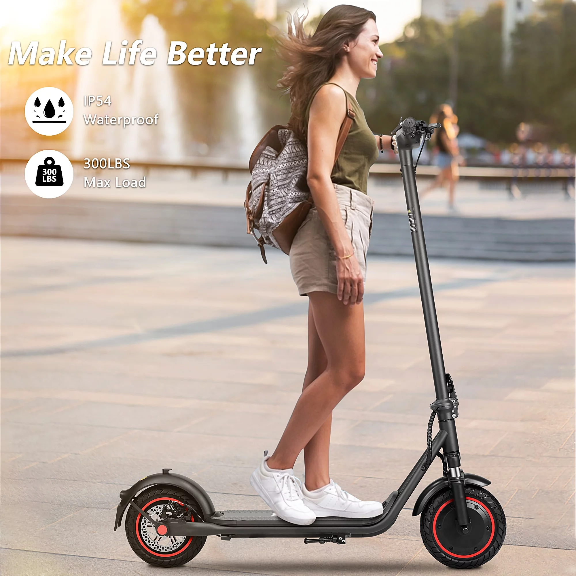 Adults Electric Scooter, 500W Motor up to 15 MPH,15 Miles Long-Range, 10" Solid Tires, Dual Braking Safety System