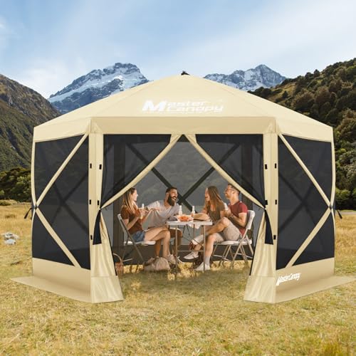 MASTERCANOPY 12x12FT Pop Up Gazebo Screen Tent - Instant Screen House with Netting, Quick Set, Outdoor Canopy Shelter with Carry Bag for Camping