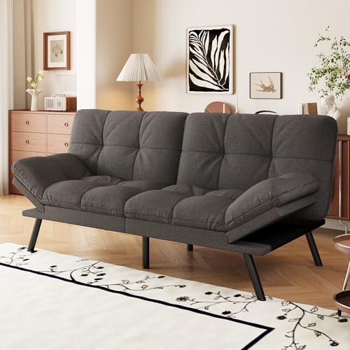Faux Leather Futon Sofa Bed,Convertible Futon Couch,Memory Foam Loveseat Sleeper Sofa,Small Splitback Modern Folding Couch for Living Room,Office
