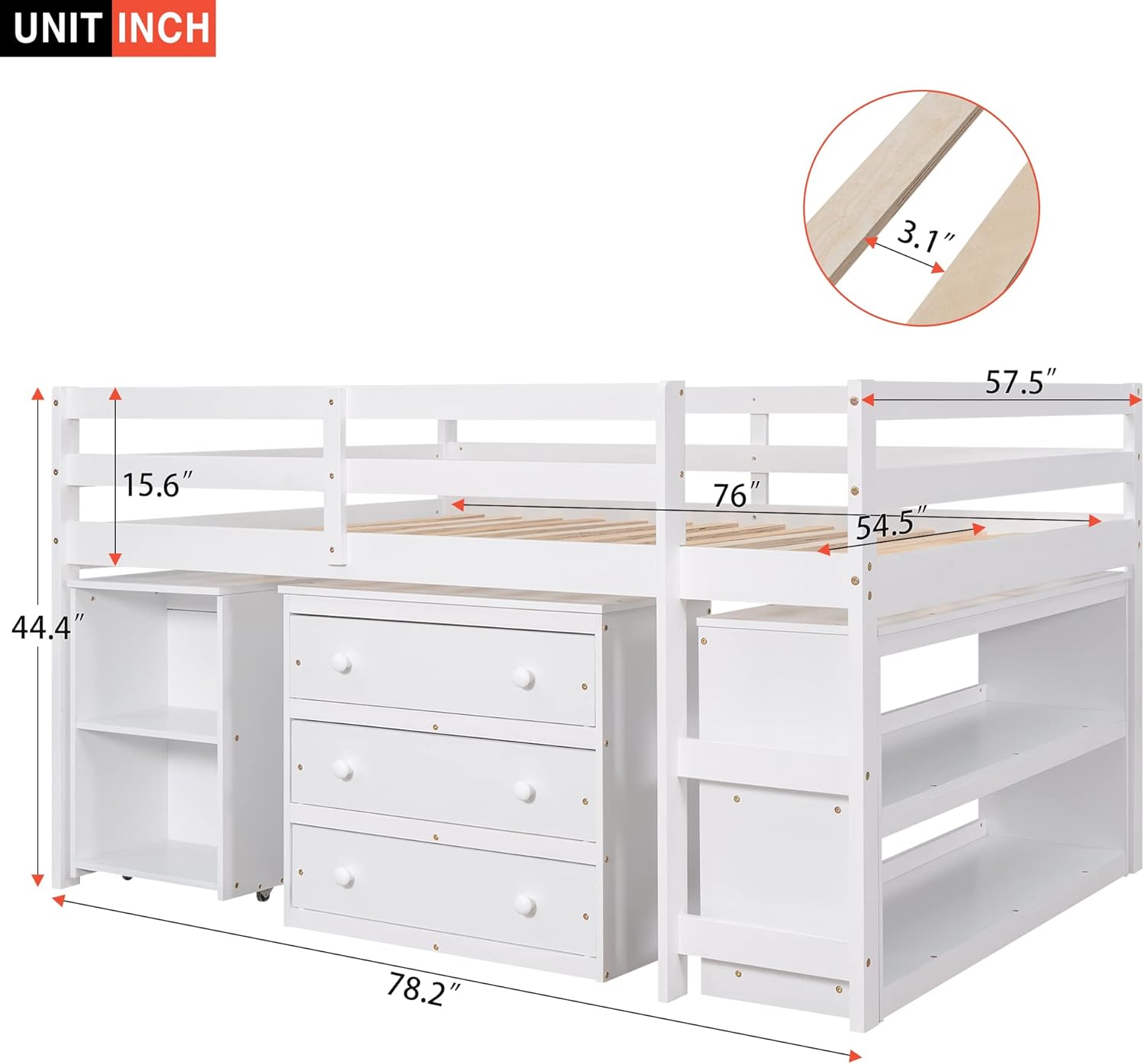 Merax Full Loft Bed, Wood Loft Bed Full Size with Desk, Low Study Full Size Loft Bed Frame with Cabinet and Shelves