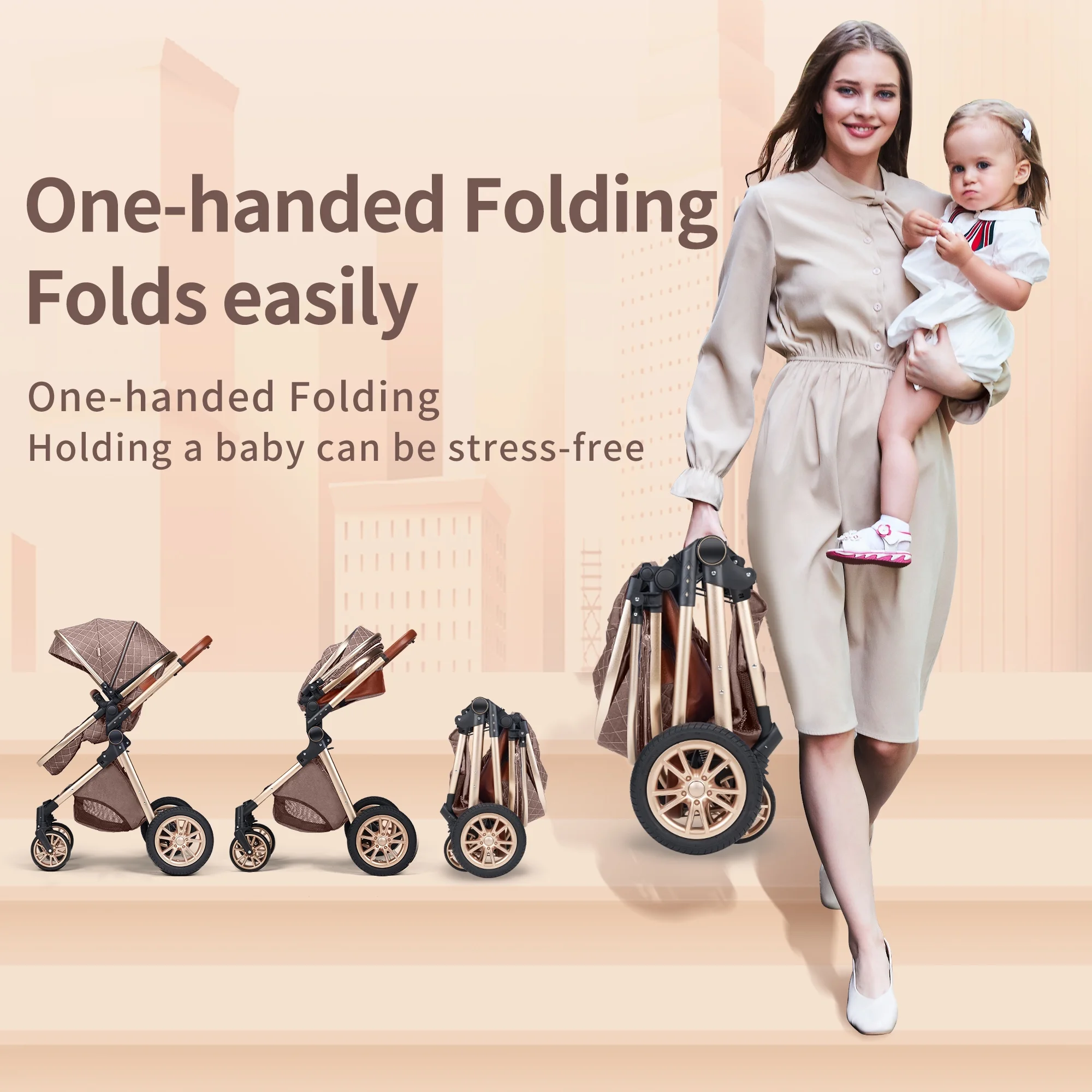 Luxury Pram High Landscape Baby Stroller Folding Pushchair for 0-36 Months Kids,Red - Curated Treasures Market