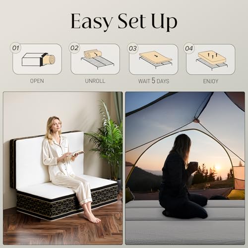 Tri-Fold Memory Foam Mattress Queen - 6 Inch Portable Folding Mattress with Handle & Washable Cover, Floor Bed with Non-Slip Base