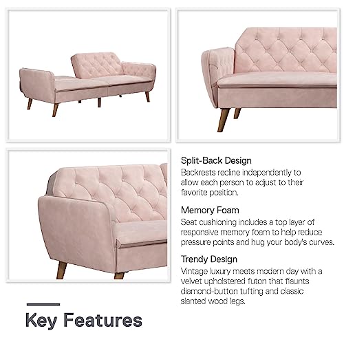 Novogratz Tallulah Memory Foam Futon, Convertible Couch, Camel Faux Leather