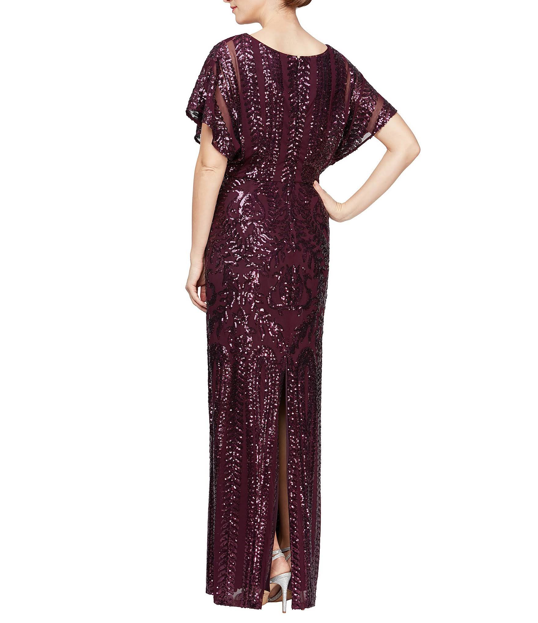 Alex Evenings Sequin Flutter Sleeve Back Slit V-Neck Long Gown - 10