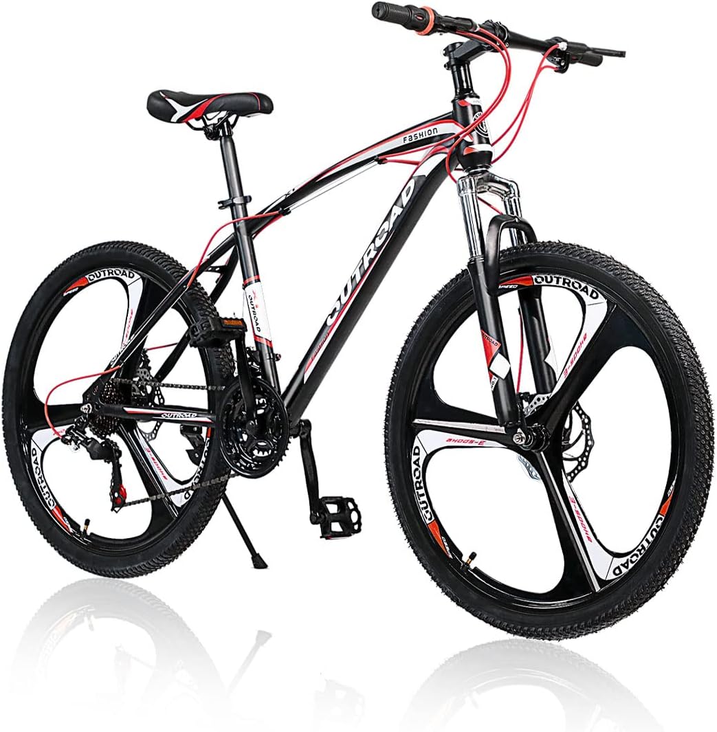 Outroad Mountain Bike 26/27.5 inch Wheel 21 Speed 3 Spoke Double Disc Brake Bicycle Suspension Fork Rear Anti-Slip Bike for Adult or Teens