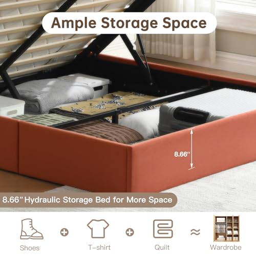 VELOCAVA Queen Size Lift Up Storage Bed with Modern Wingback Headboard, Upholstered Platform Bed with Fabric with Hydraulic Support Bars