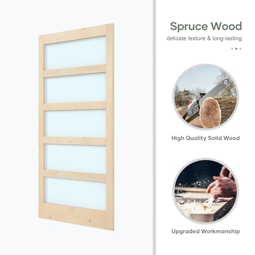 42x84 inch Glass Sliding Barn Door Slab with 7ft Hardware Kit Included, 5-Panel Frosted Glass, Spruce Wood Support DIY Dyeing, Easy Assembly
