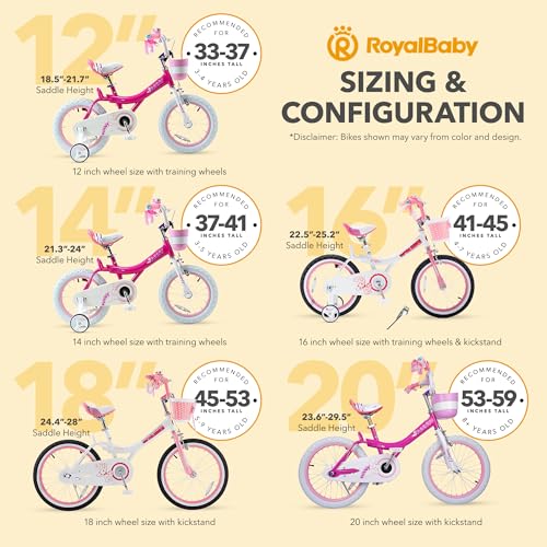 Royalbaby Princess Girls Kids Bike 12 14 16 18 20 Inch Children Bicycle with Basket for Age 3-12 Years