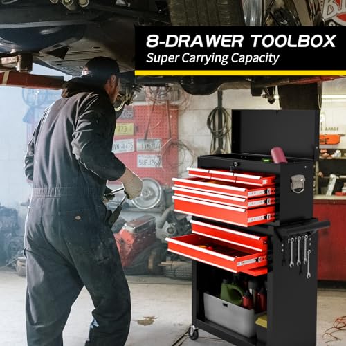 On Shine 8 Drawer Rolling Tool Chest, Large Capacity Rolling Tool Box with Wheels, Locking Mechanical Tool Chest
