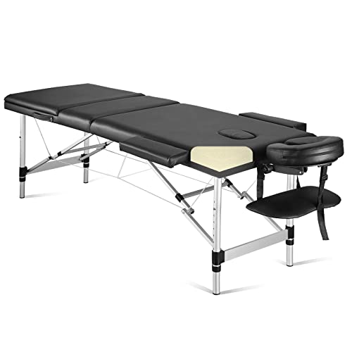 Careboda Portable Massage Table 3 Fold 23.6" Wide, Height Adjustable Aluminum Massage Bed with Headrest, Armrests and Carry Bag