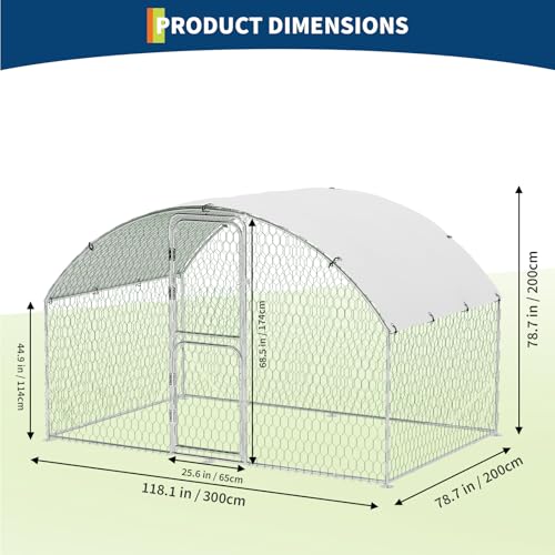 Heavy Duty Walk-in Chicken Coop, Large Metal Poultry Cage with Waterproof UV Cover & Round Top Design
