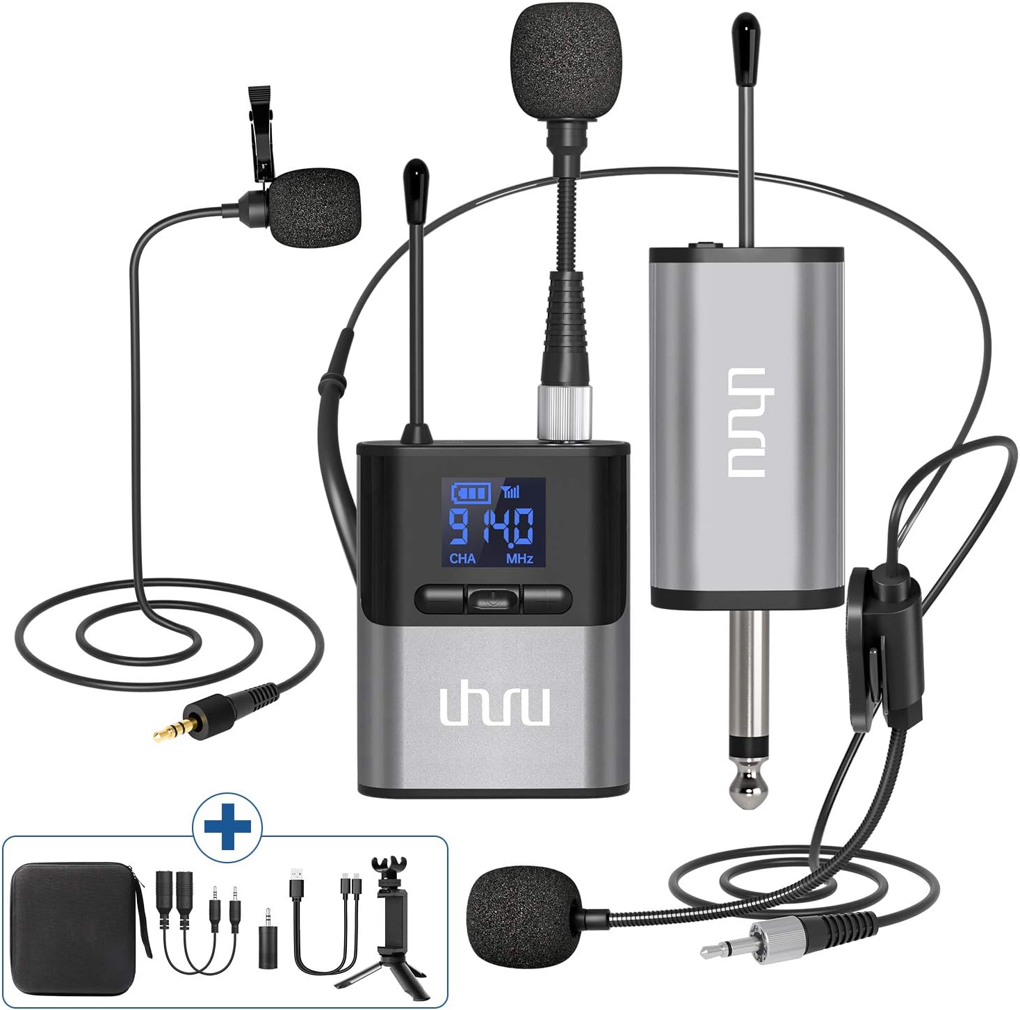 Wireless Lavalier Microphone, UHURU 3 in 1 Wireless Microphone, Bodypack Transmitter & Receiver Powered 2 x AAA Batteries for Preaching, Teaching
