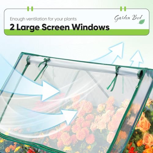 Quictent Raised Garden Bed Galvanized Raised Beds for Gardening Vegetables with Cover 8x4x1 ft Metal Planter Box Outdoor Use (Clear)