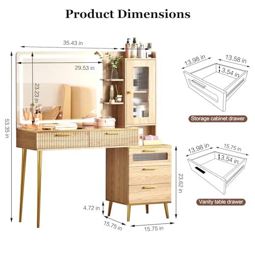 47.24" Big Modern Vanity Desk with Mirror and Lights, Vanity Desk with 29.53" HD Lighted Mirror