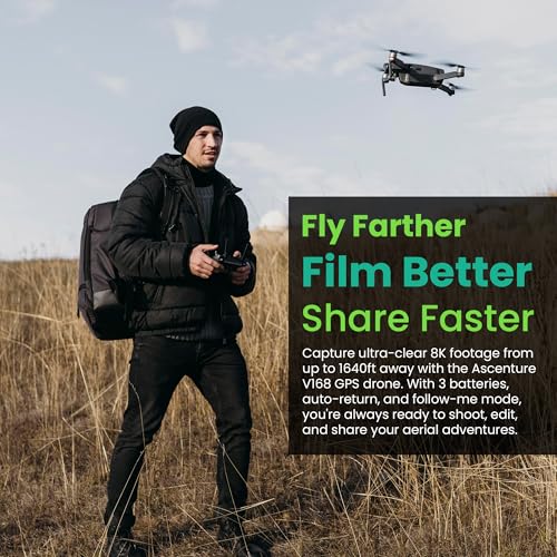 8K Camera Drones for Adults - V168 5G HD Brushless GPS Drone with Camera, 3 Batteries, Auto Return, Follow Me Mode, Obstacle Avoidance