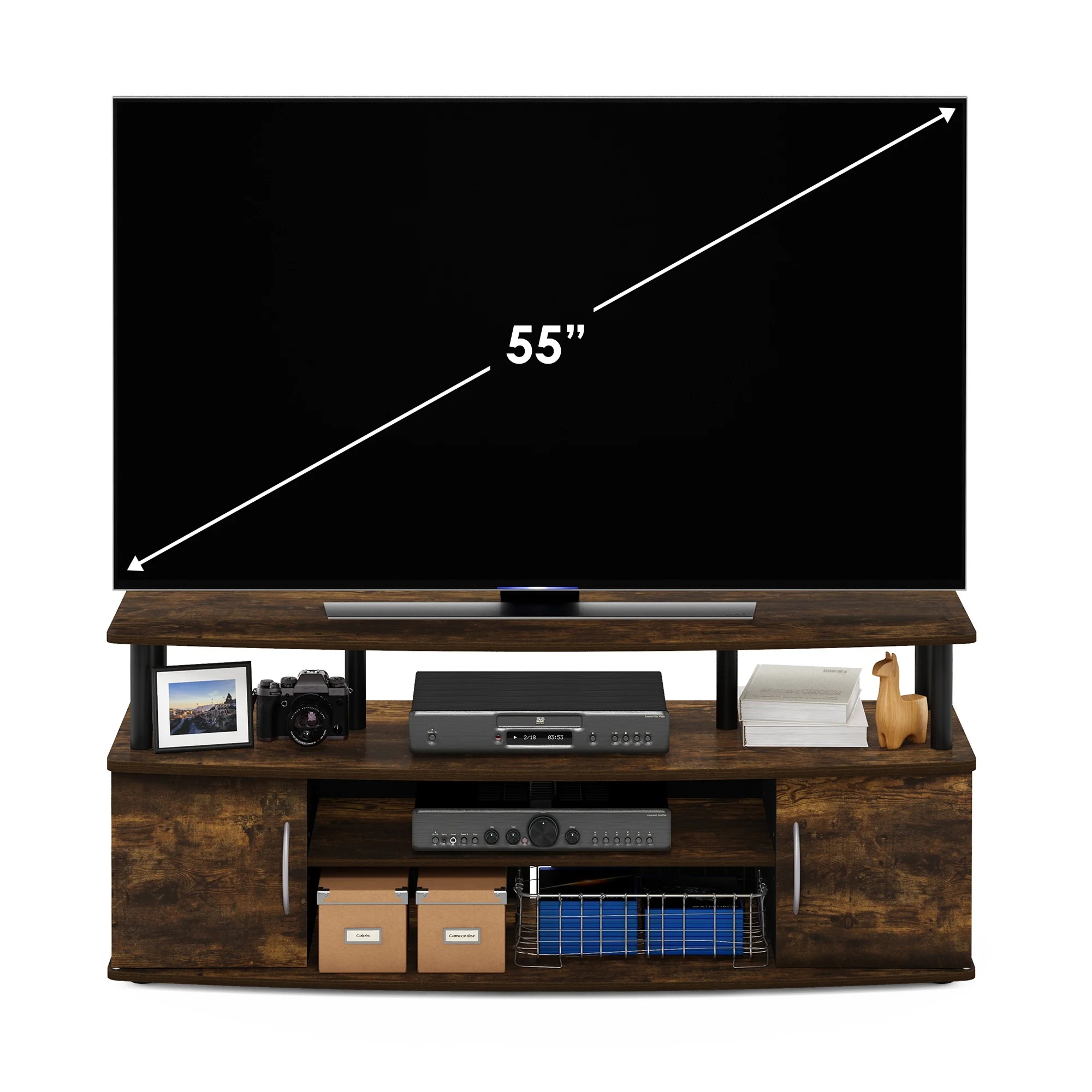 Furinno JAYA Large Entertainment Center Hold up to 55-IN TV, Amber Pine/Black
